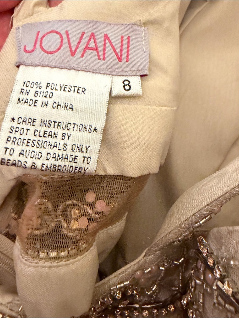 Jovani Beaded Halter Gown in Champagne and Gold Accents size 8 NWT - Picture 3 of 4
